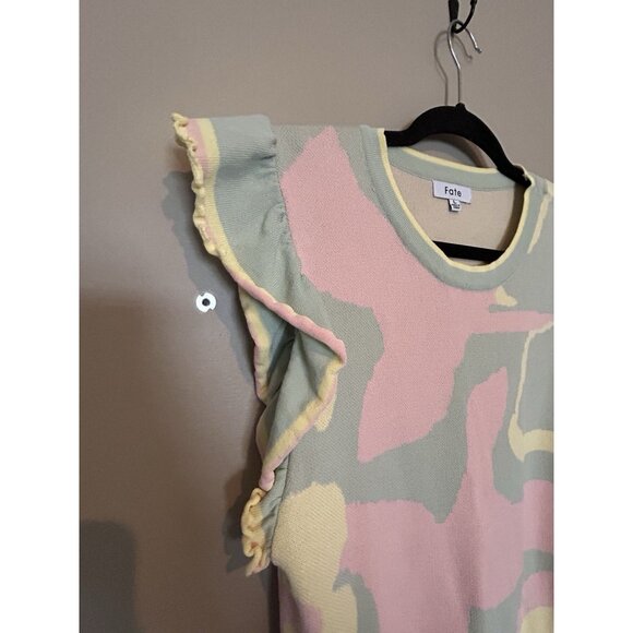 Fate Sleeveless Ruffle Sleeve Sweater, Multicolor, Pink Yellow Green Size Large - Picture 4 of 7